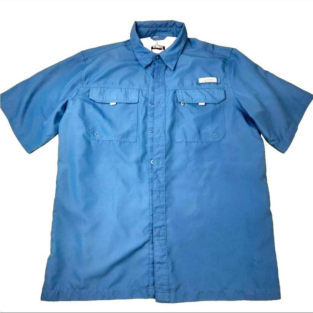 4x Lot of Habitat Mens Collared Fishing Shirts Large Navy Orange Black Turquoise